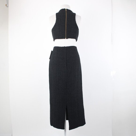 Alamour Sz L Black Textured Sleeveless Crop Lined 100% Polyester 2Pc Dress - Picture 7 of 16